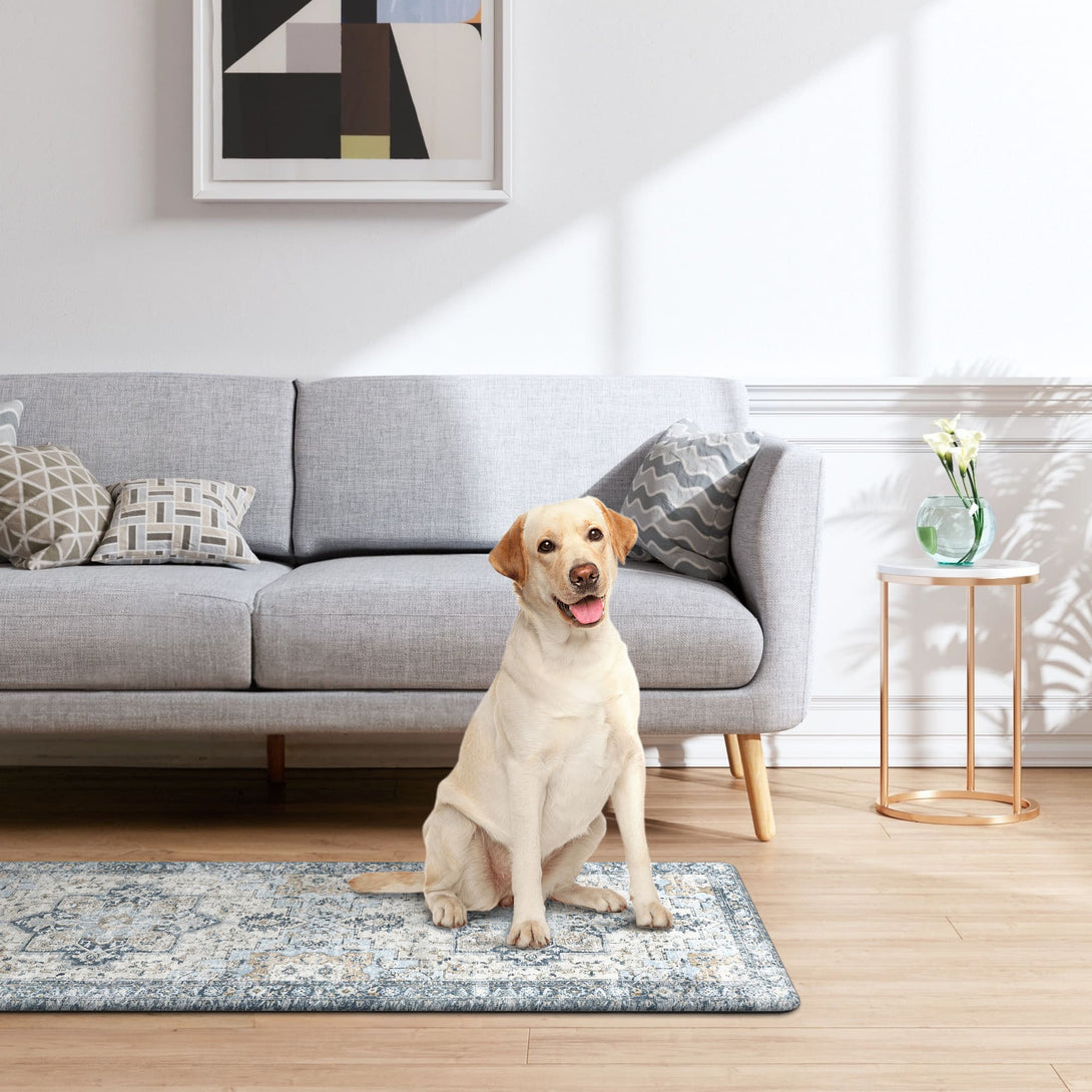 GENIMO 2Pcs Anti Fatigue Padded Kitchen Sink Mat Vintage Washable Runner Rug - KR1002 - Blue - 17X30IN