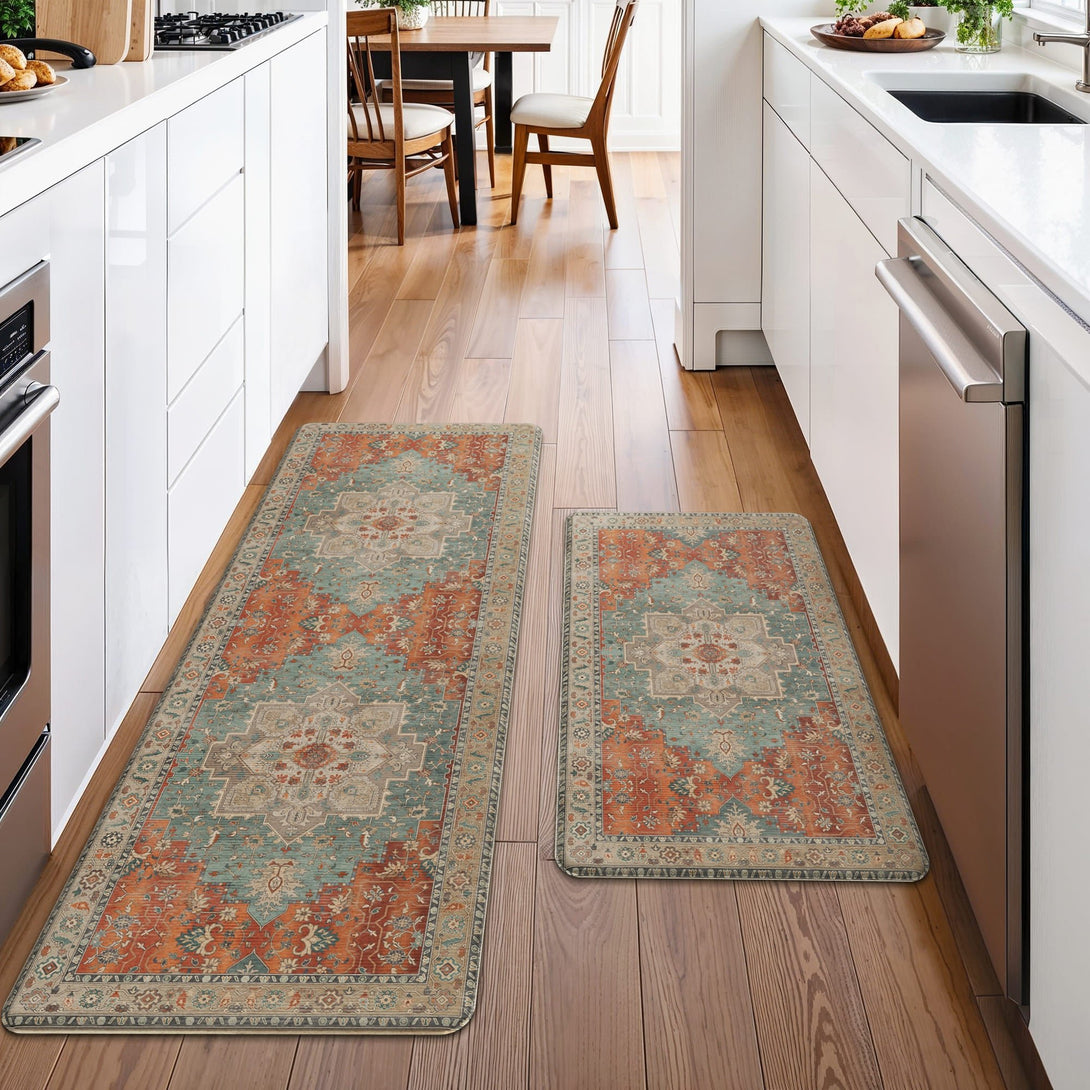 GENIMO 2Pcs Anti Fatigue Padded Kitchen Sink Mat Vintage Washable Runner Rug - KR1002 - MULTI - 17x47 - 17x30