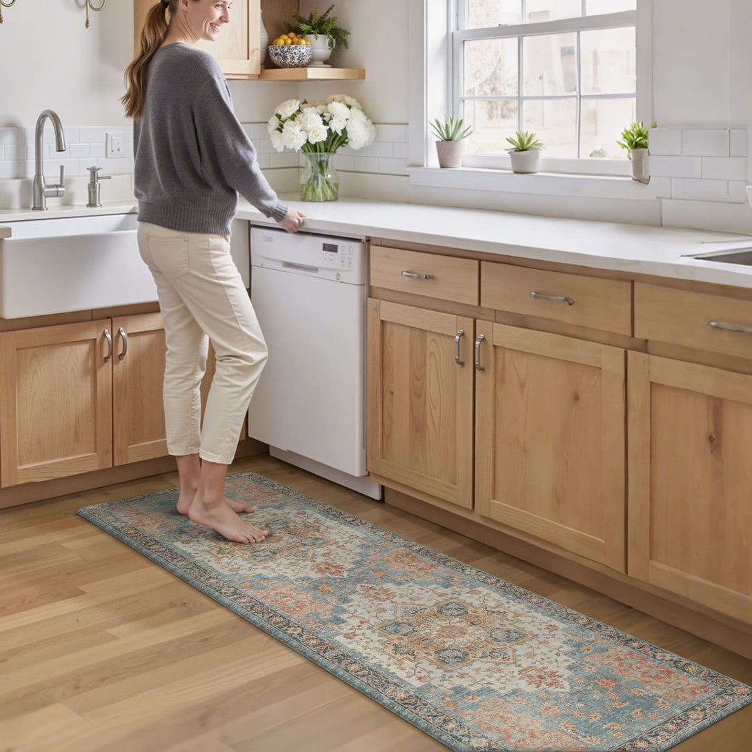 GENIMO 2Pcs Anti Fatigue Padded Kitchen Sink Mat Vintage Washable Runner Rug - 