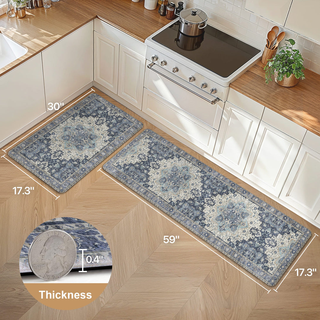 GENIMO 2Pcs Anti Fatigue Padded Kitchen Sink Mat Vintage Washable Runner Rug - KR1002 - HJL - 17x47 - 17x30