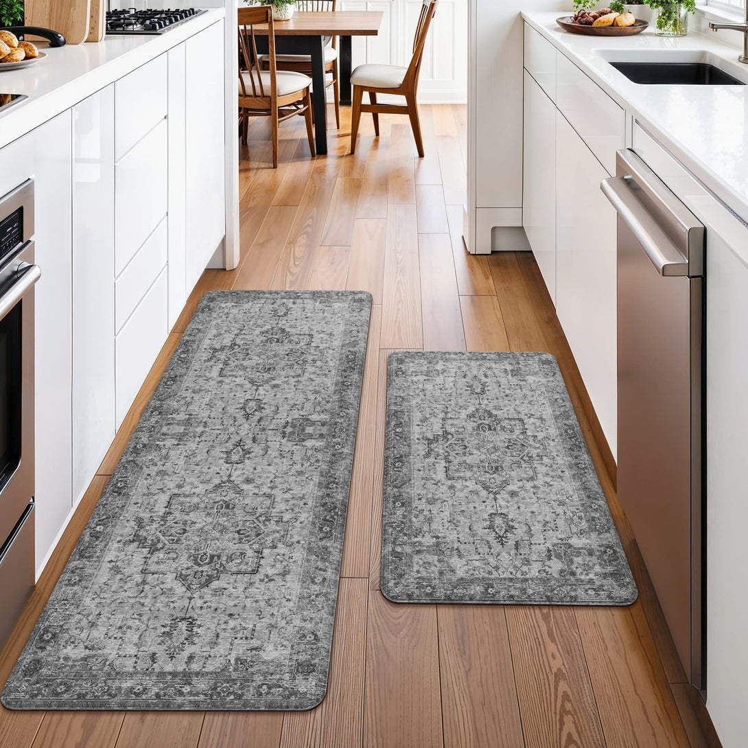 GENIMO 2Pcs Anti Fatigue Padded Kitchen Sink Mat Vintage Washable Runner Rug - KR1002 - Blue - 17X30IN