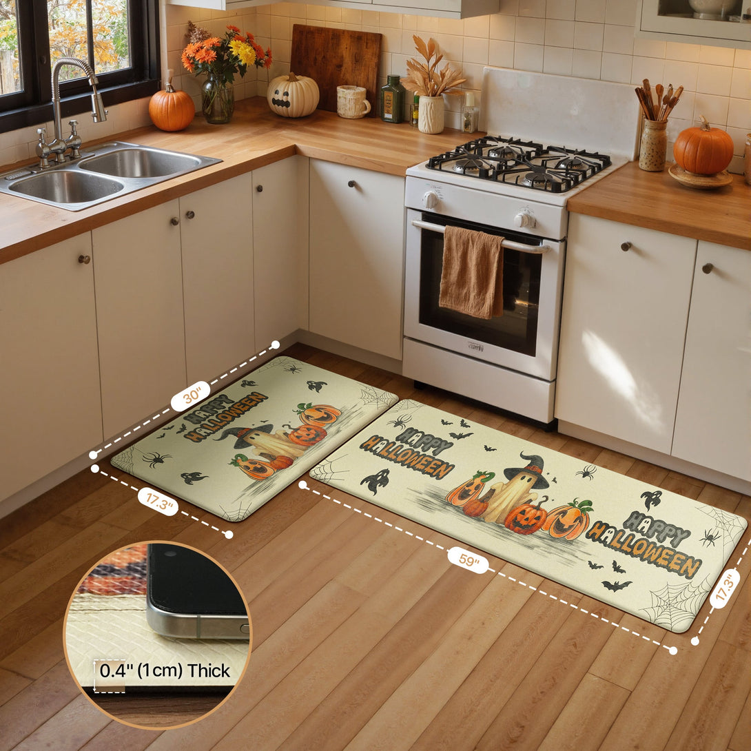 GENIMO 2PCs Cushioned Anti Fatigue Kitchen Mat with Waterproof Non - Slip for Halloween Decorations - KR012 - Beige - 17X47 - 17X30