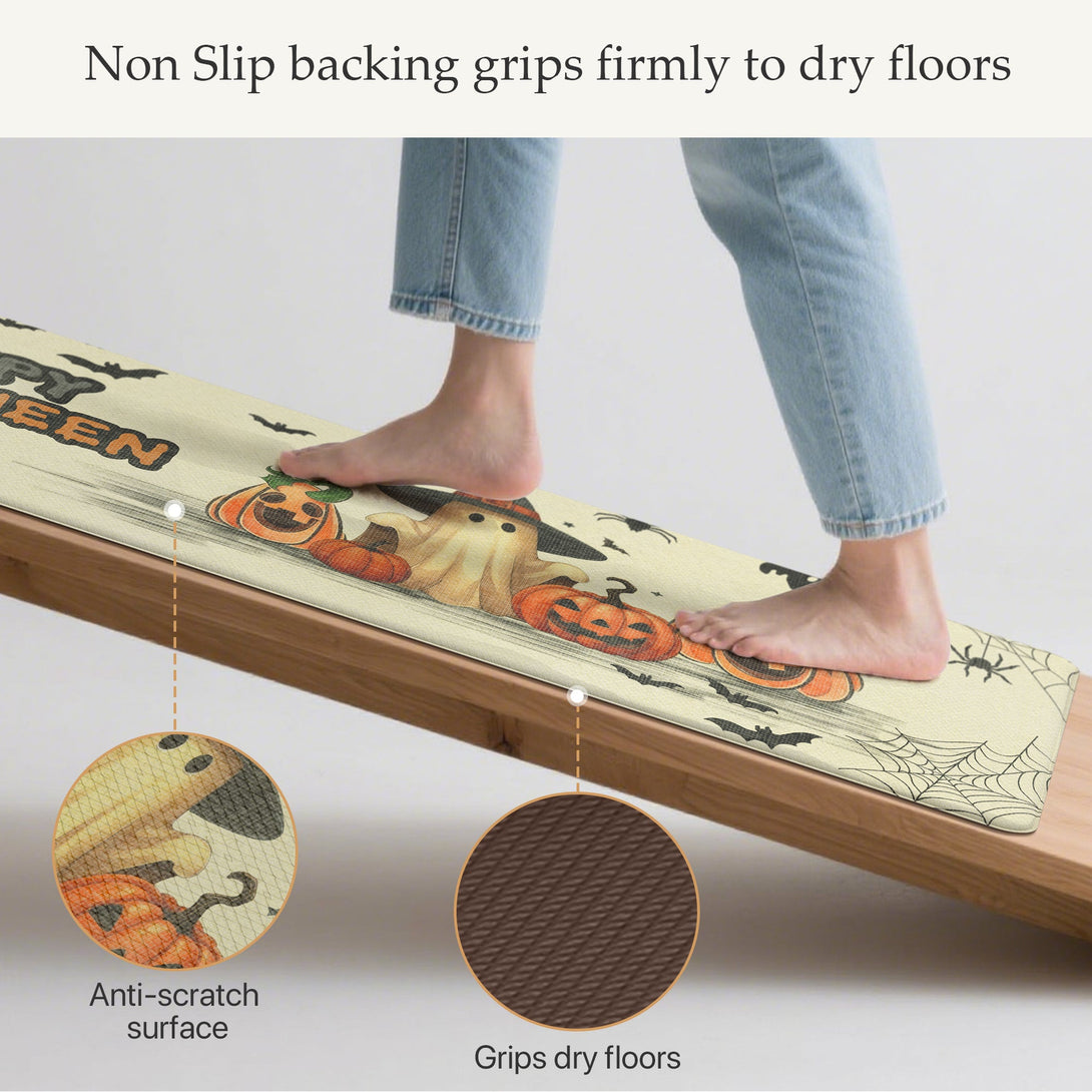 GENIMO 2PCs Cushioned Anti Fatigue Kitchen Mat with Waterproof Non - Slip for Halloween Decorations - KR012 - Beige - 17X47 - 17X30