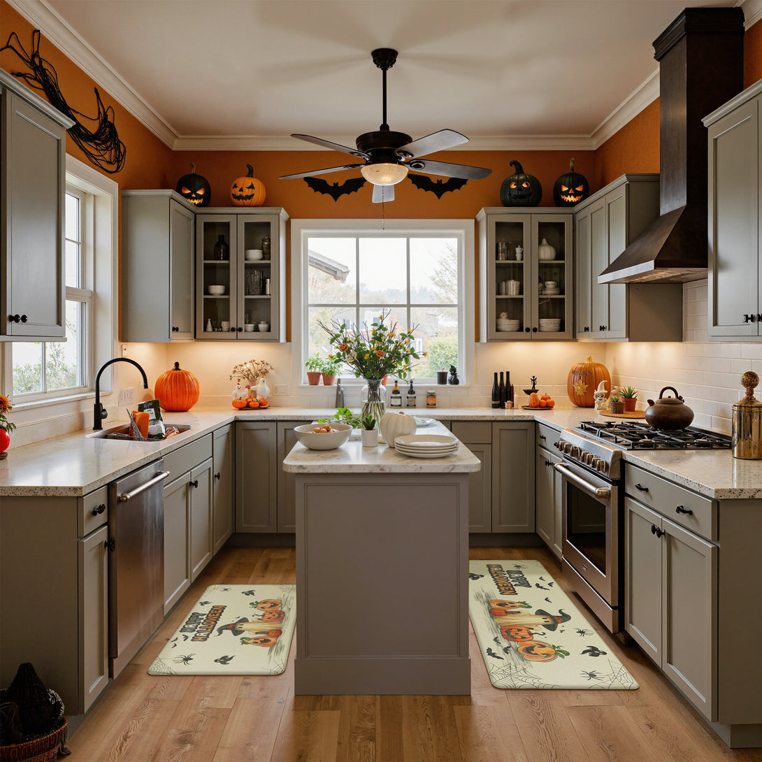 GENIMO 2PCs Cushioned Anti Fatigue Kitchen Mat with Waterproof Non - Slip for Halloween Decorations - KR012 - Beige - 17X47 - 17X30