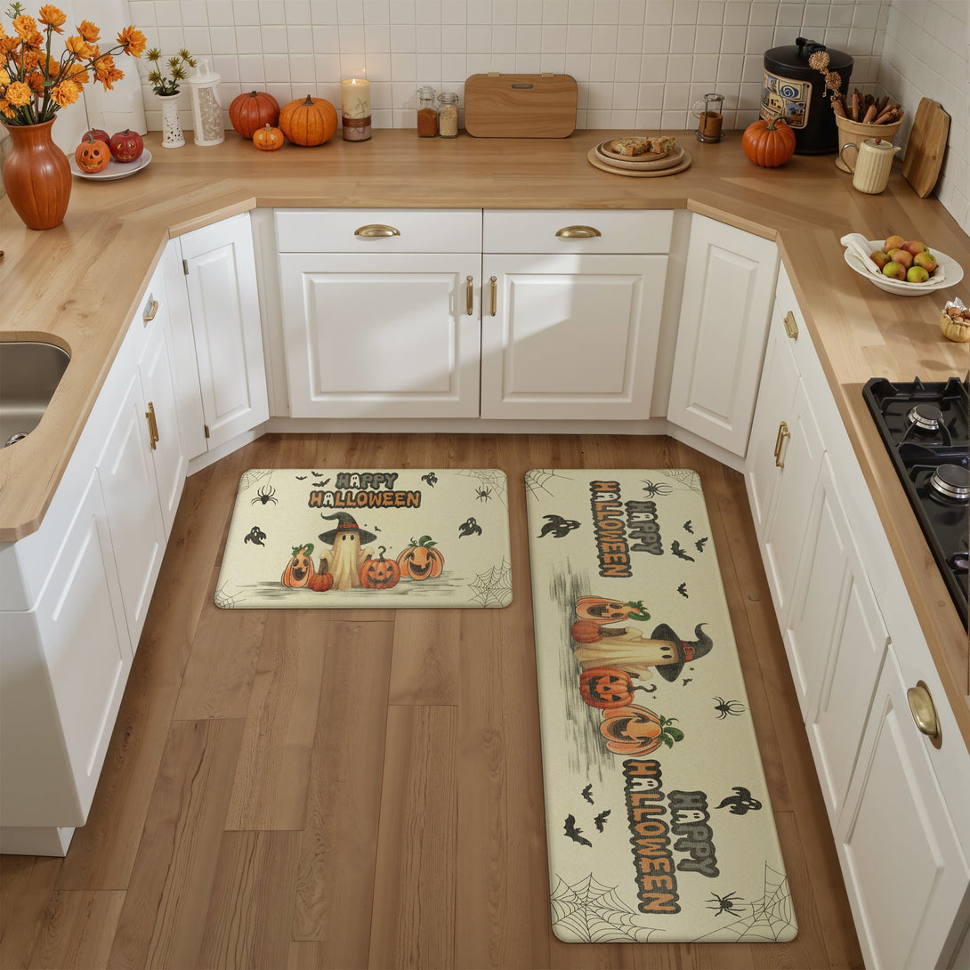 GENIMO 2PCs Cushioned Anti Fatigue Kitchen Mat with Waterproof Non - Slip for Halloween Decorations - KR012 - Beige - 17X47 - 17X30