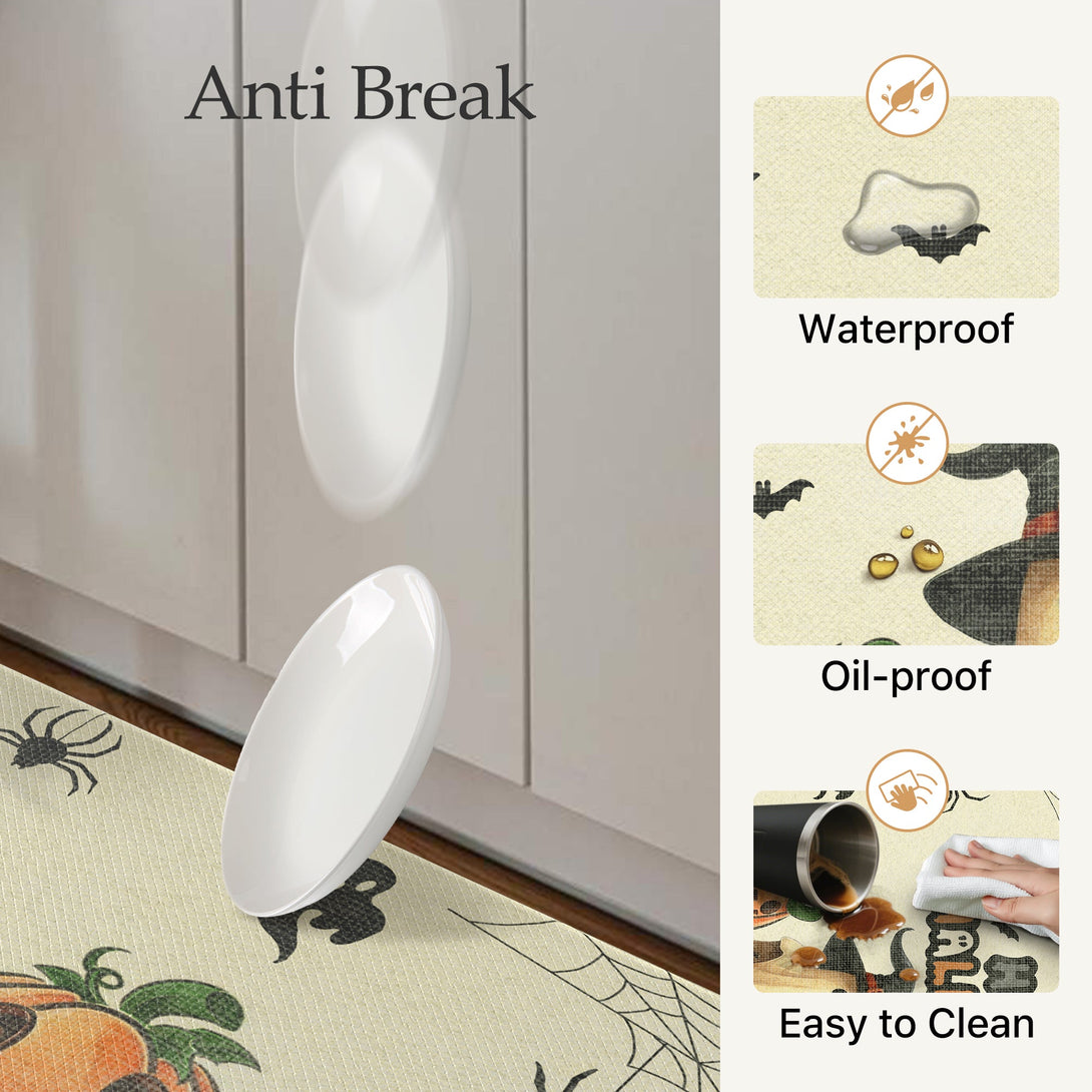 GENIMO 2PCs Cushioned Anti Fatigue Kitchen Mat with Waterproof Non - Slip for Halloween Decorations - KR012 - Beige - 17X47 - 17X30