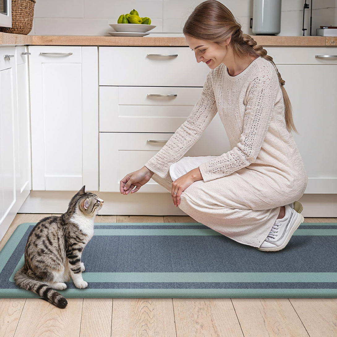 GENIMO Anti Fatigue Padded Kitchen Sink Mat 2Pcs Non Slip Washable Runner Rug in Modern - KR005 - Blue - 17X47 - 17X30