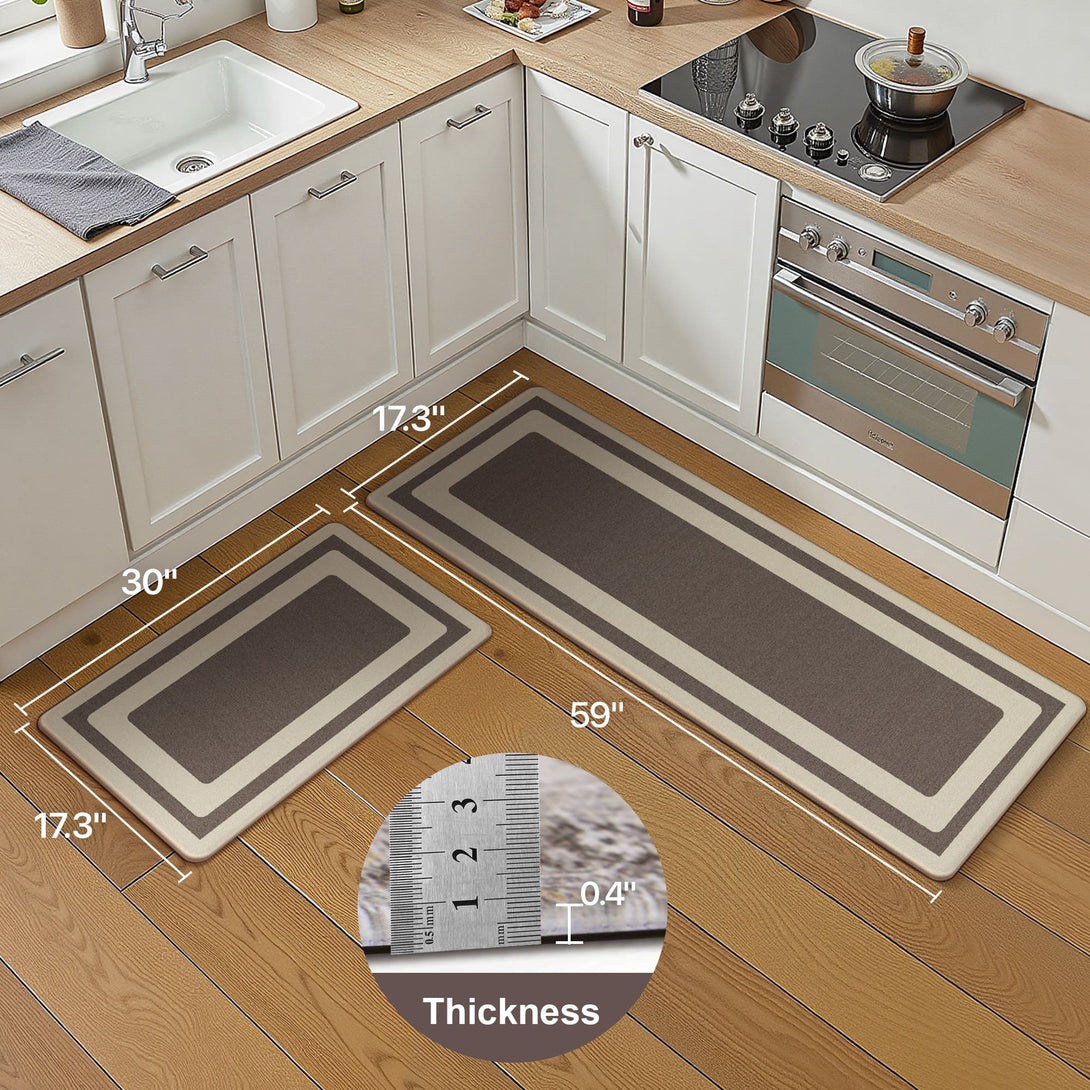 GENIMO Anti Fatigue Padded Kitchen Sink Mat 2Pcs Non Slip Washable Runner Rug in Modern - KR005 - Brown - 17X47 - 17X30