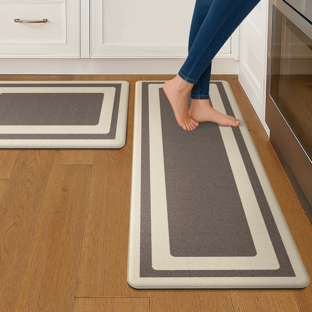 GENIMO Anti Fatigue Padded Kitchen Sink Mat 2Pcs Non Slip Washable Runner Rug in Modern - KR005 - Brown - 17X47 - 17X30