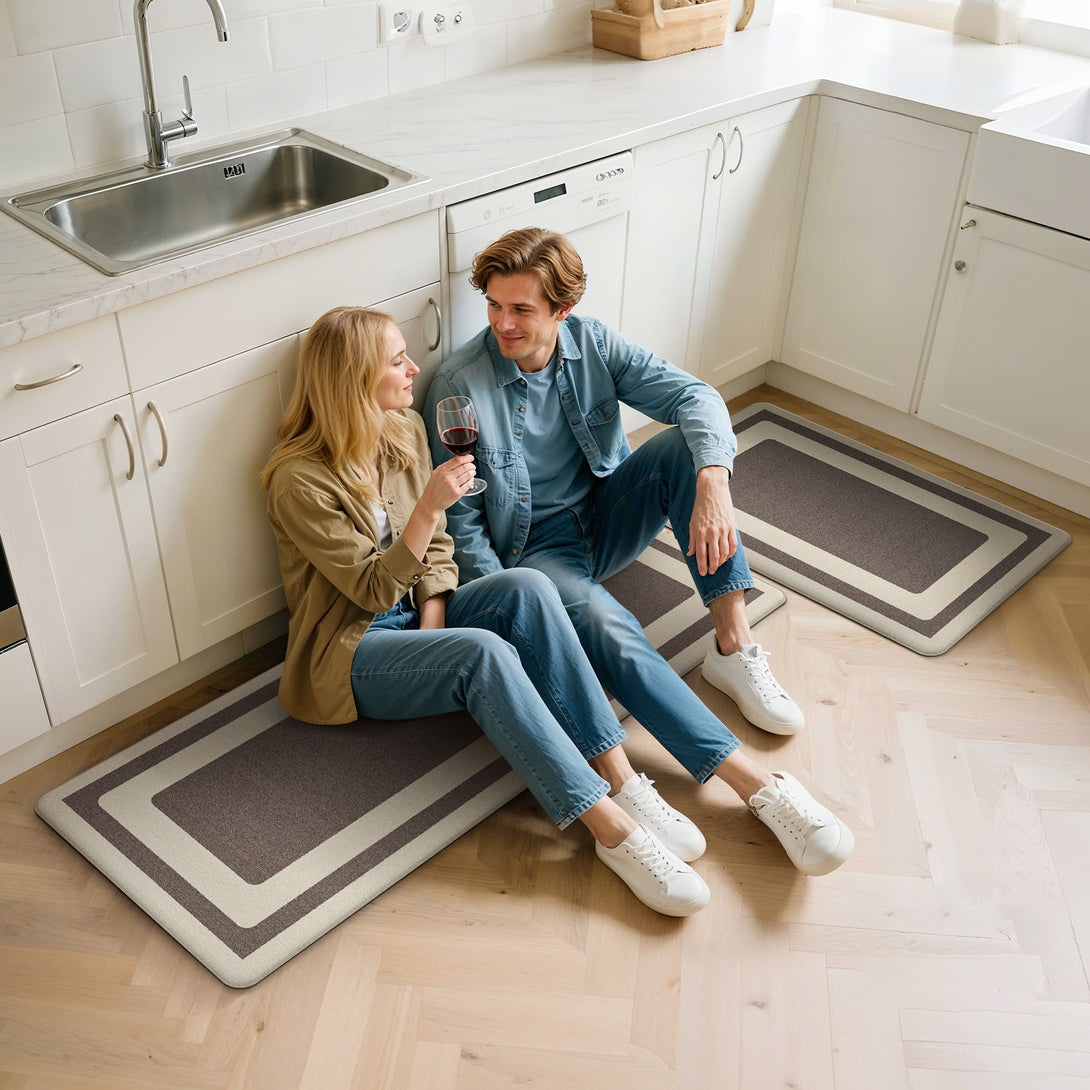 GENIMO Anti Fatigue Padded Kitchen Sink Mat 2Pcs Non Slip Washable Runner Rug in Modern - KR005 - Brown - 17X47 - 17X30
