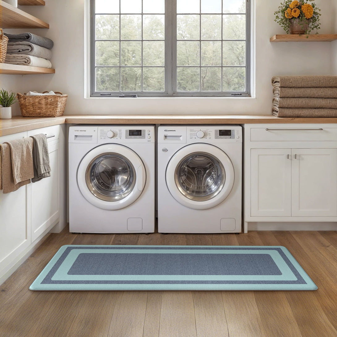 GENIMO Anti Fatigue Padded Kitchen Sink Mat 2Pcs Non Slip Washable Runner Rug in Modern - KR005 - Blue - 17X47 - 17X30