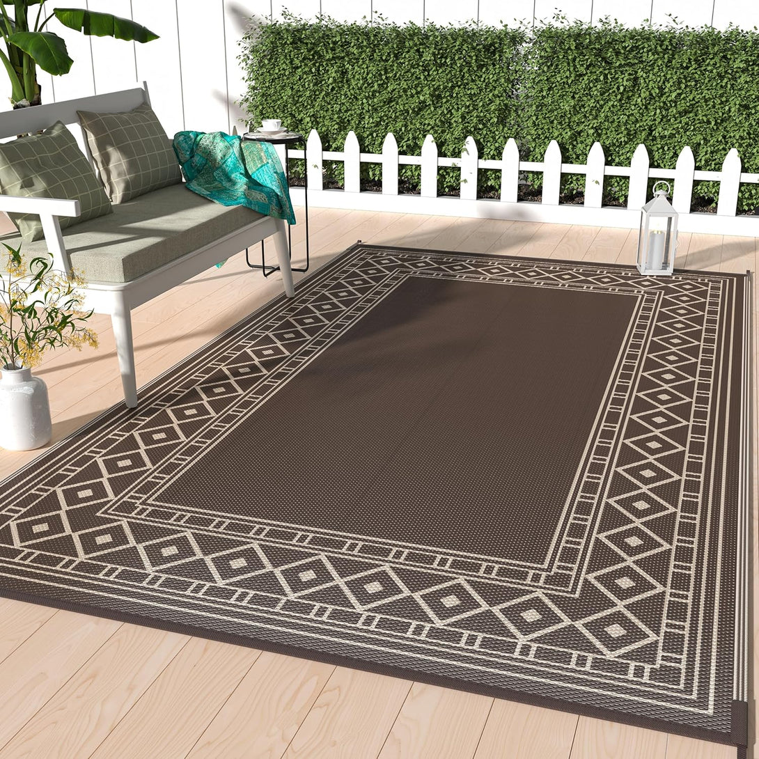 GENIMO Bohemian Style Waterproof Outdoor Rug Beige - PPDD25 - coffee&brown - 3x5