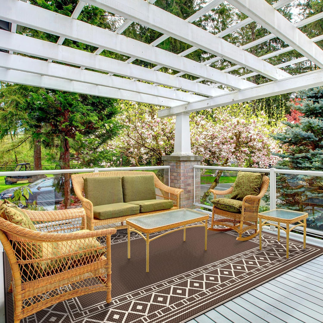 GENIMO Bohemian Style Waterproof Outdoor Rug Beige - PPDD25 - coffee&brown - 3x5