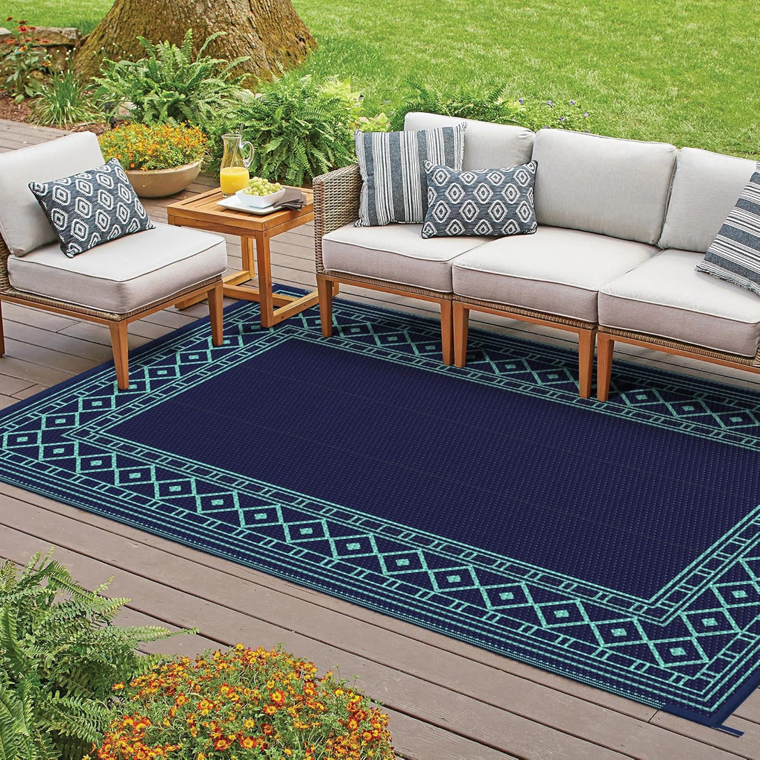 GENIMO Bohemian Style Waterproof Outdoor Rug Blue - 