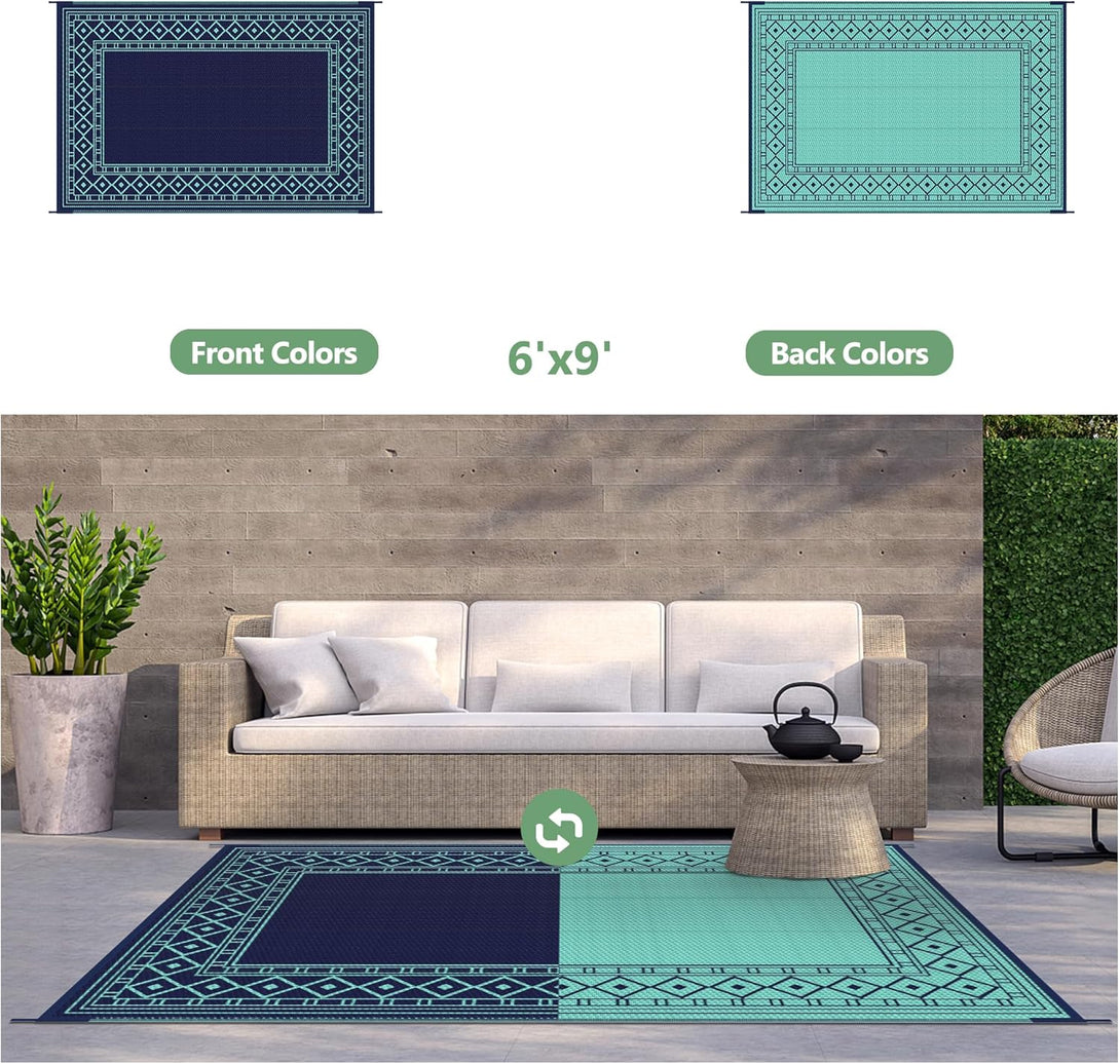 GENIMO Bohemian Style Waterproof Outdoor Rug Blue - 