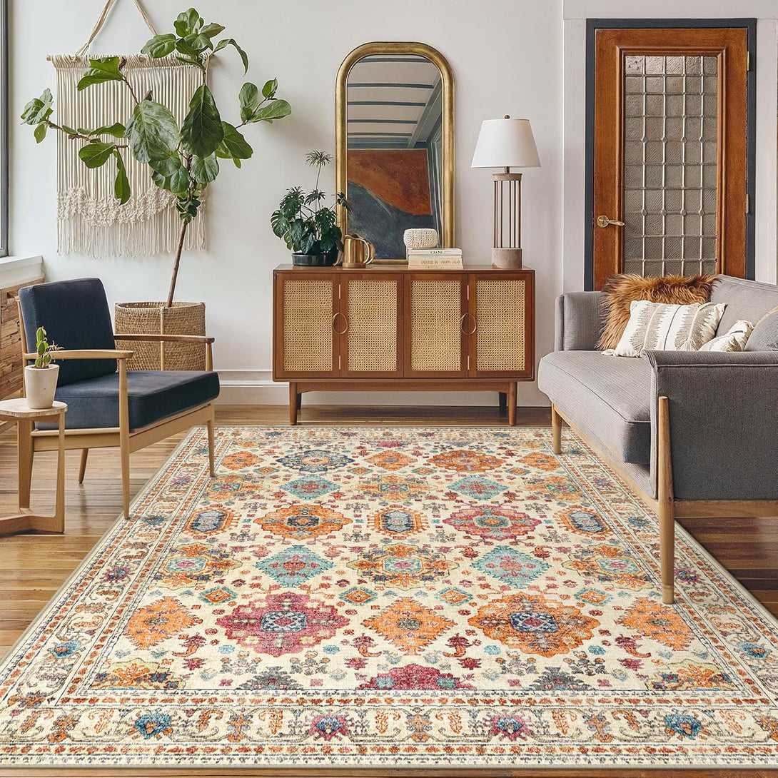 GENIMO Colorful Medallion Floral Print Non - Slip Area Rug - LF9991 - TUR - 3x5