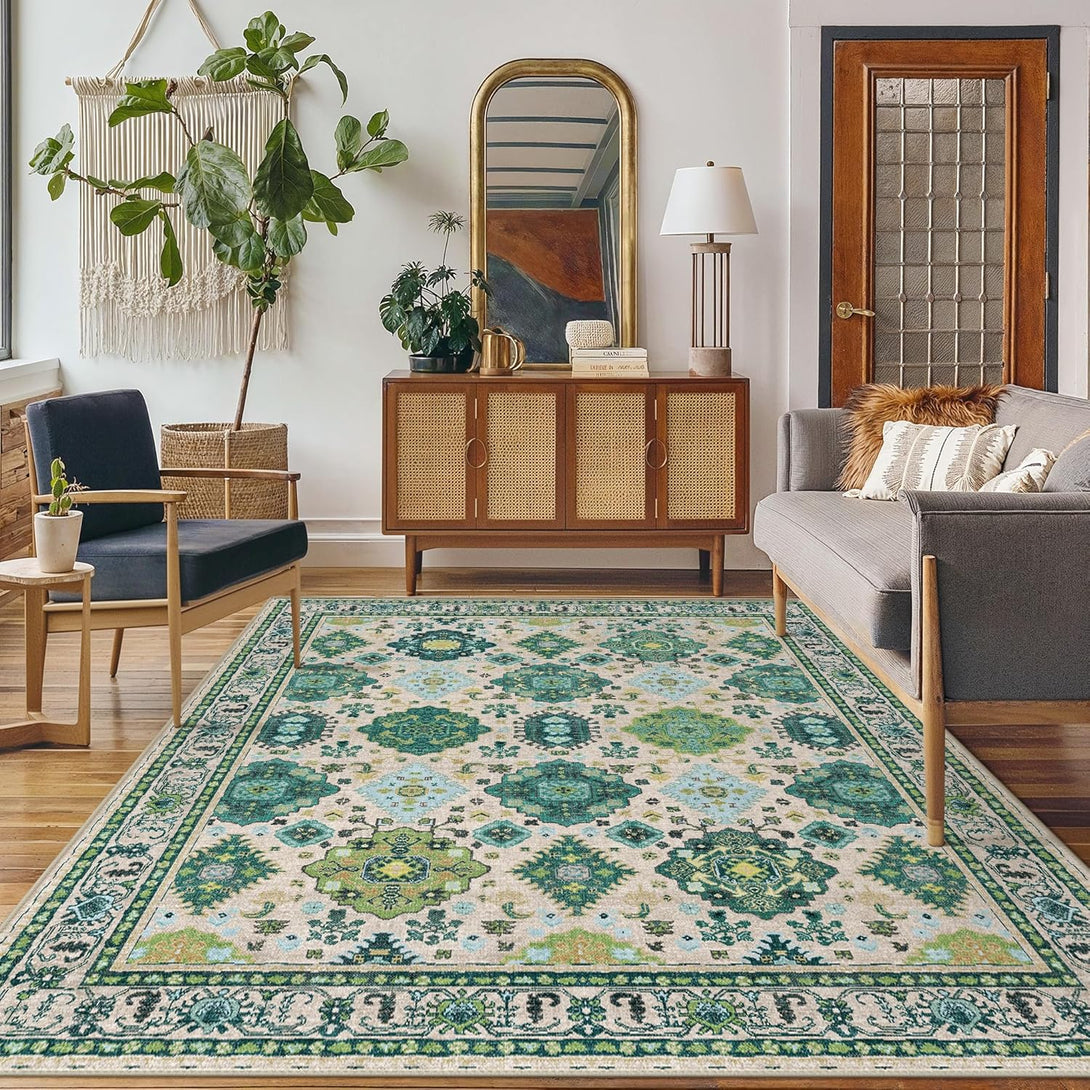 GENIMO Colorful Medallion Floral Print Non - Slip Area Rug - LF9991 - IVG - 3x5