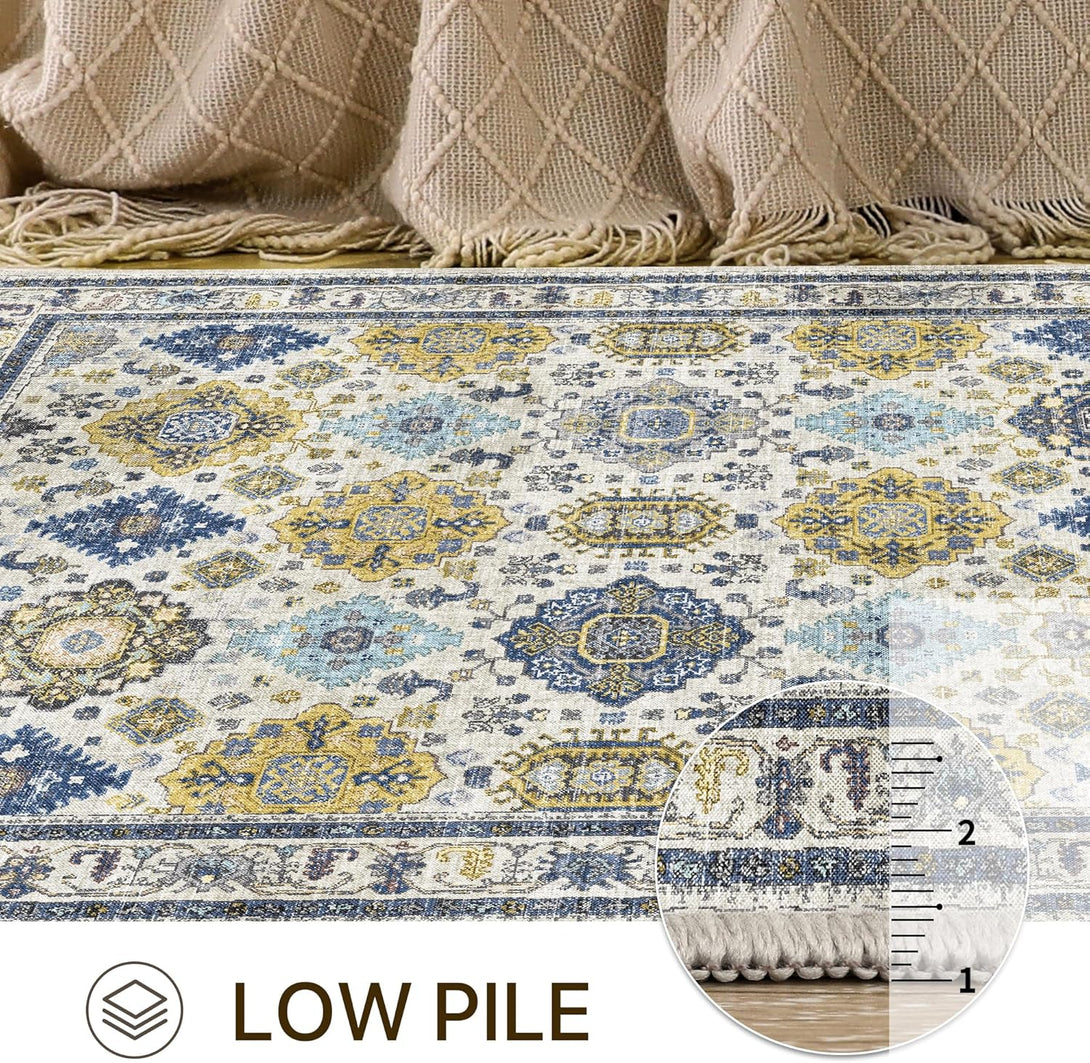 GENIMO Colorful Medallion Floral Print Non - Slip Area Rug - LF9991 - IVB - 3x5