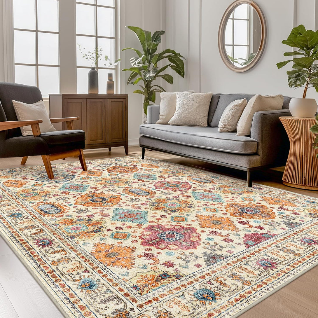 GENIMO Colorful Medallion Floral Print Non - Slip Area Rug - LF9991 - TUR - 3x5