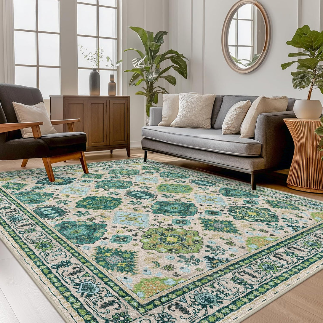 GENIMO Colorful Medallion Floral Print Non - Slip Area Rug - LF9991 - IVG - 3x5