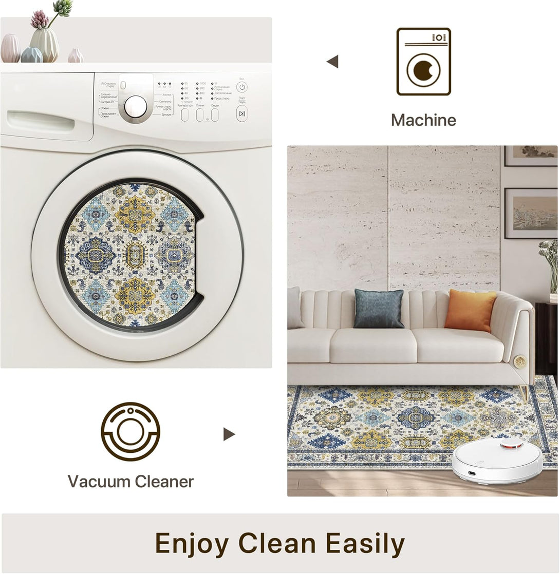 GENIMO Colorful Medallion Floral Print Non - Slip Area Rug - LF9991 - IVB - 3x5