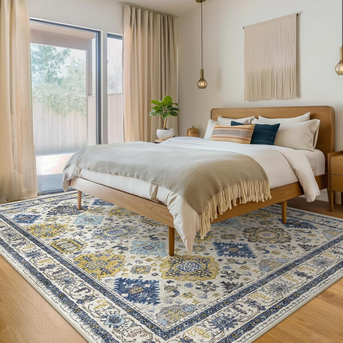 GENIMO Colorful Medallion Floral Print Non - Slip Area Rug - LF9991 - IVB - 3x5