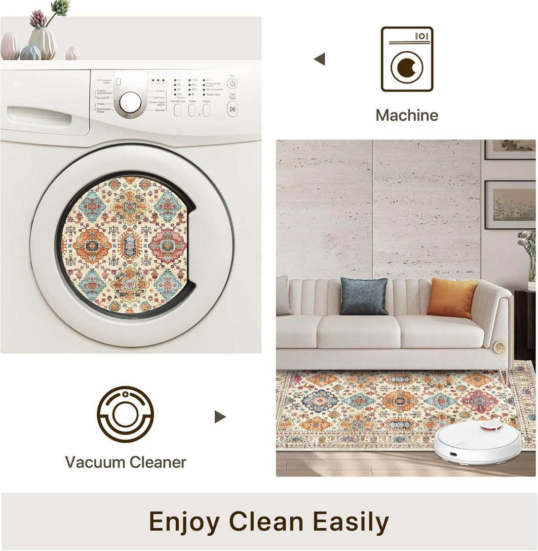 GENIMO Colorful Medallion Floral Print Non - Slip Area Rug - LF9991 - TUR - 3x5