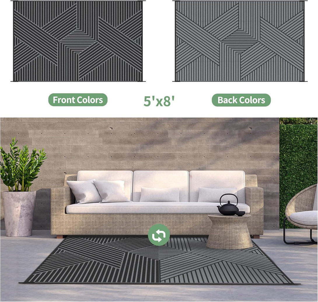 GENIMO Cross Stripe Design Waterproof Outdoor Rug - PD42 - BLACKGRAY - 5X8FT
