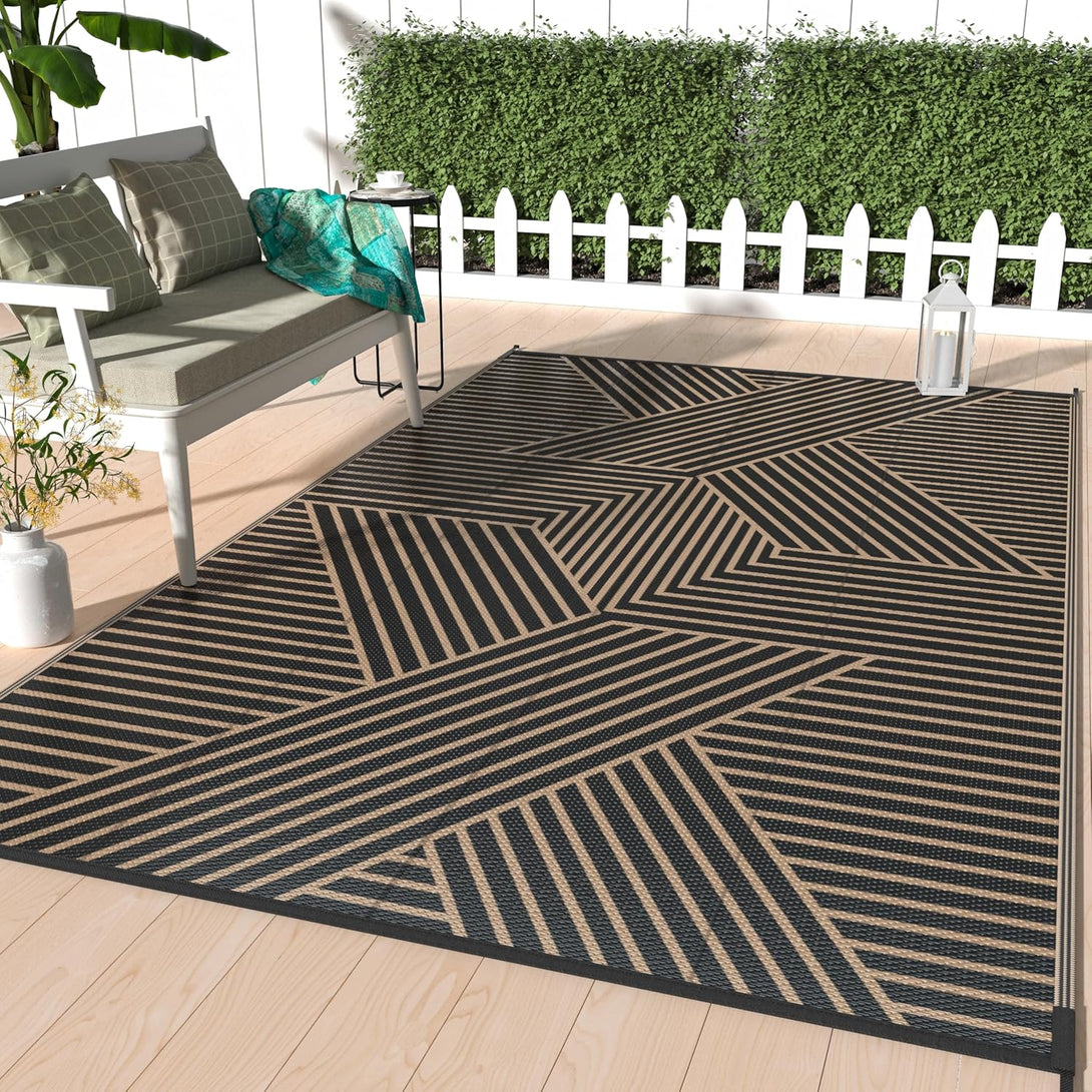 GENIMO Cross Stripe Design Waterproof Outdoor Rug - PPDD42 - black&brown - 5x8