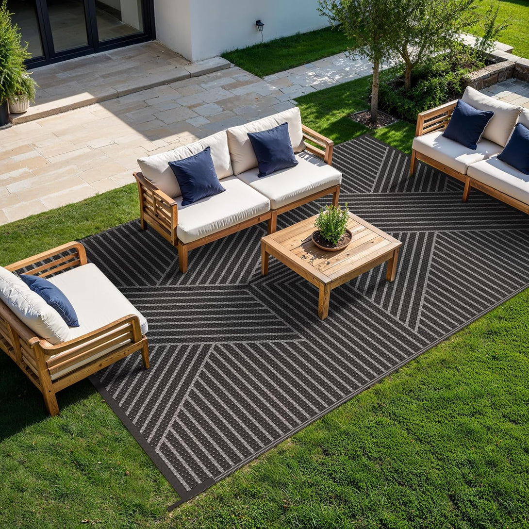 GENIMO Cross Stripe Design Waterproof Outdoor Rug - PPDD42 - black&brown - 5x8