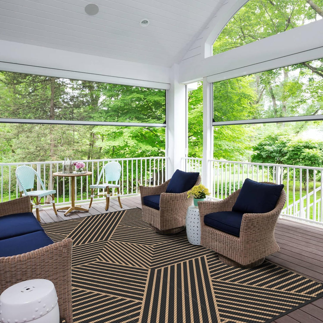 GENIMO Cross Stripe Design Waterproof Outdoor Rug - PPDD42 - black&brown - 5x8