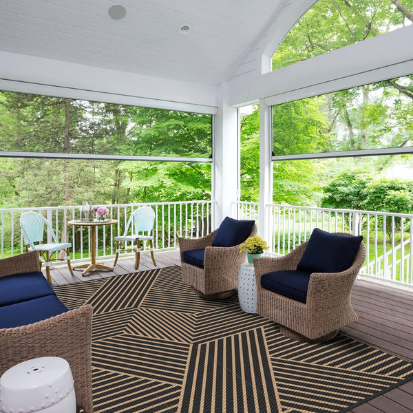 GENIMO Cross Stripe Design Waterproof Outdoor Rug - PPDD42 - black&brown - 5x8