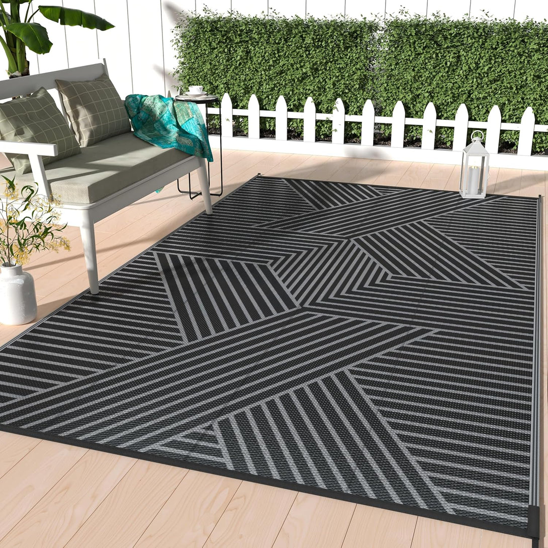 GENIMO Cross Stripe Design Waterproof Outdoor Rug - PD42 - BLACKGRAY - 5X8FT