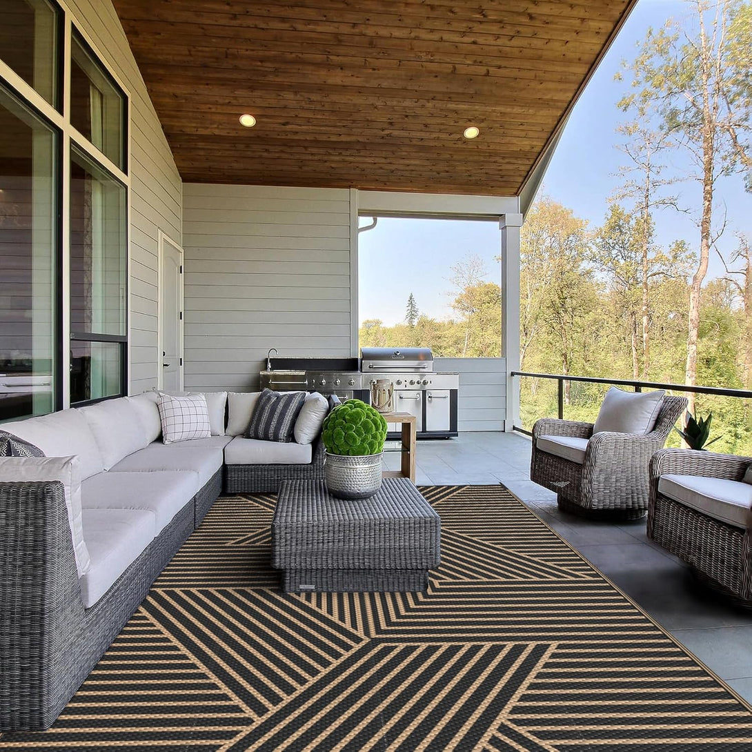 GENIMO Cross Stripe Design Waterproof Outdoor Rug - PPDD42 - black&brown - 5x8