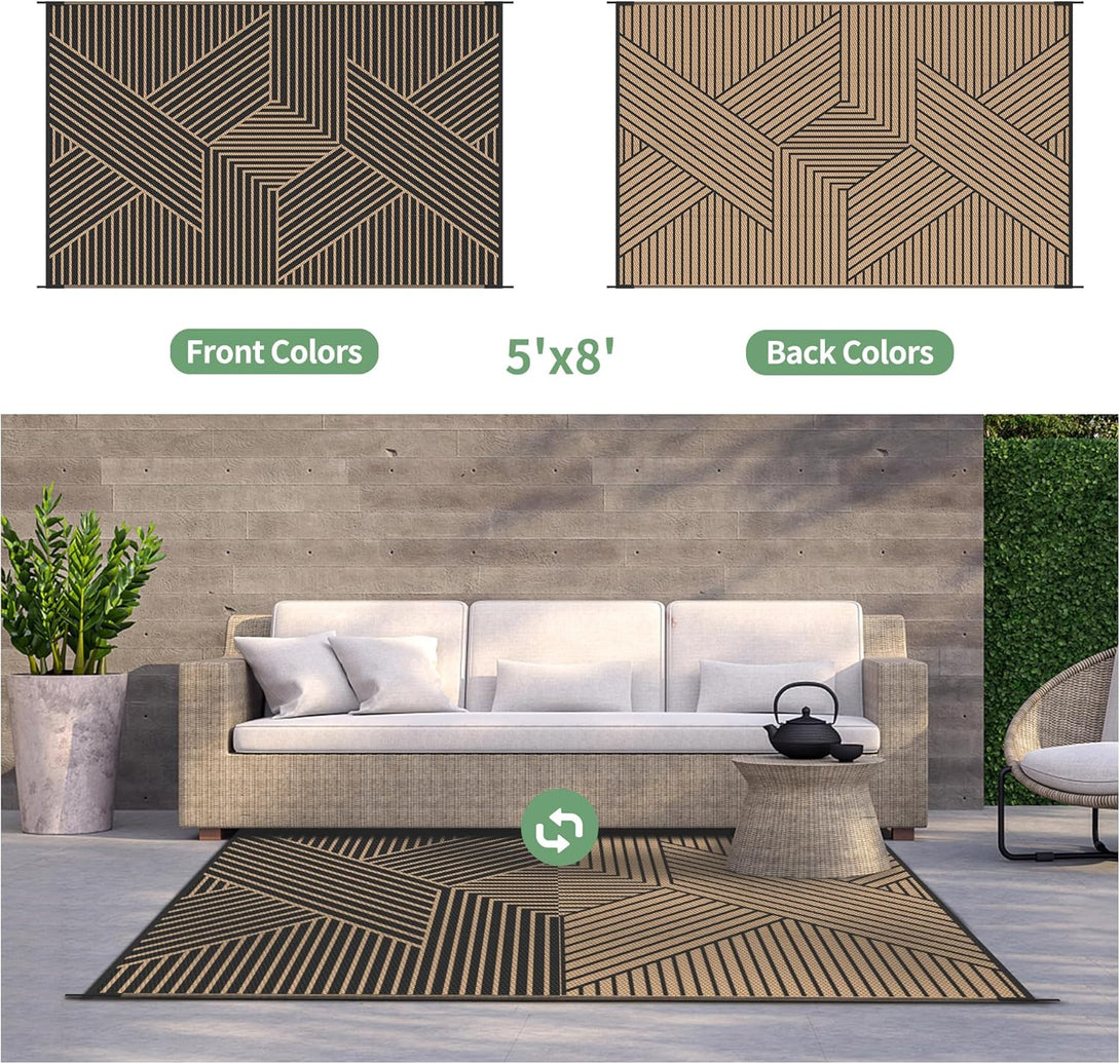 GENIMO Cross Stripe Design Waterproof Outdoor Rug - PPDD42 - black&brown - 5x8