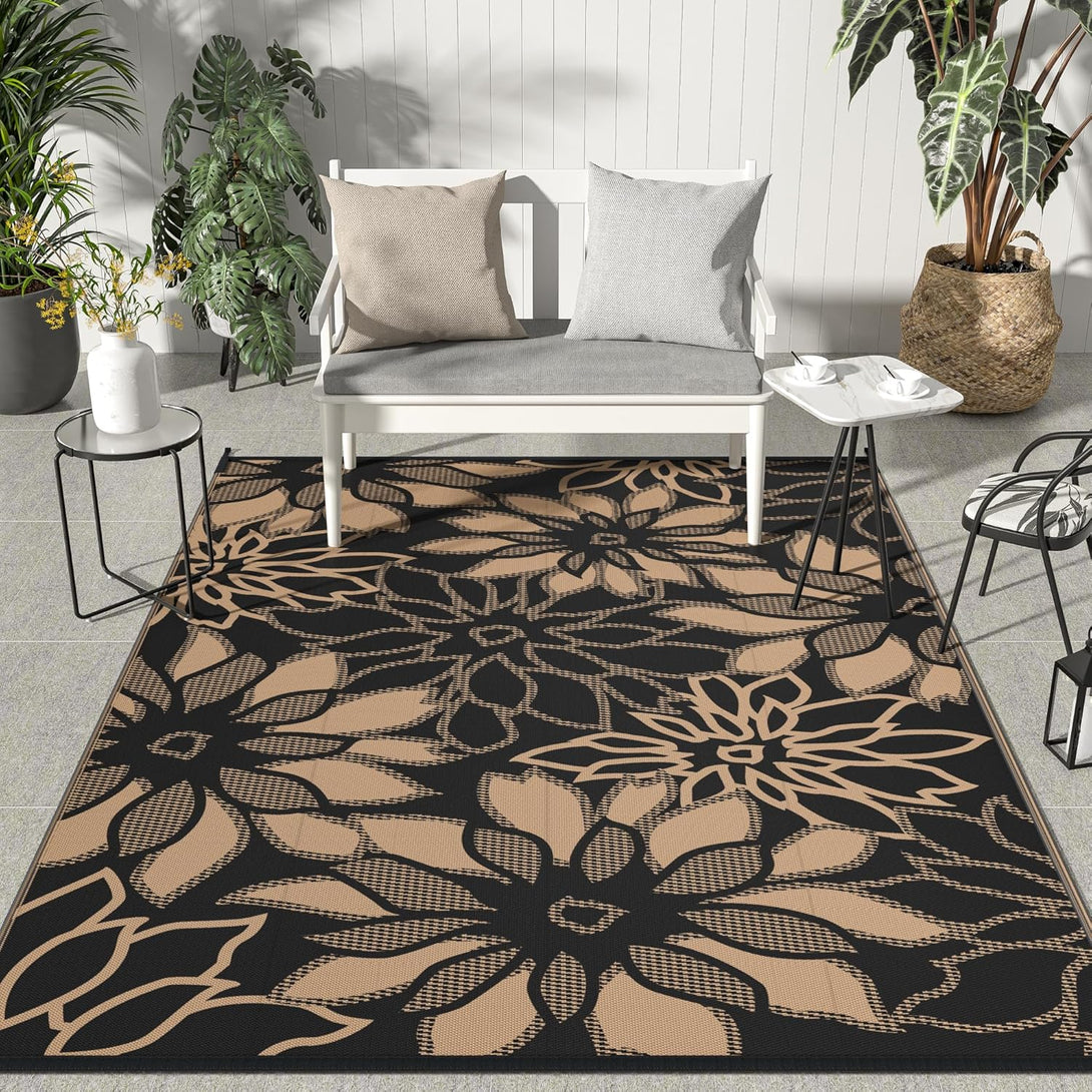 GENIMO Daisy Pattern Reversible Waterproof Outdoor Rug - 