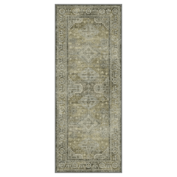 GENIMO Fantasy Geometric Floral Print Non - Slip Washable Runner Rug - AR1023 - SAGE - 2X3FT