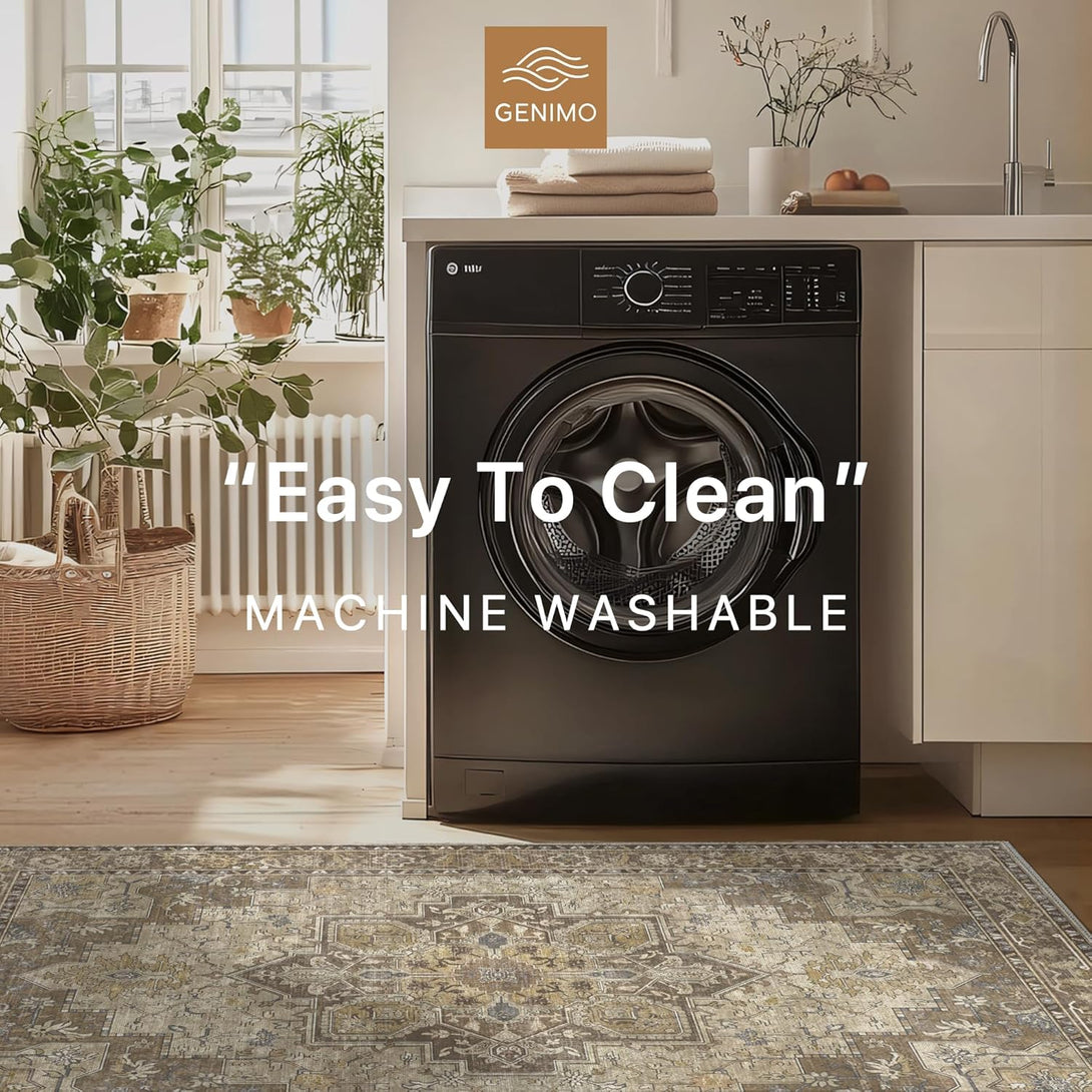 GENIMO Gorgeous Prints Machine Washable Low Pile Runner Rug - AR1005 - BRW - 2X5