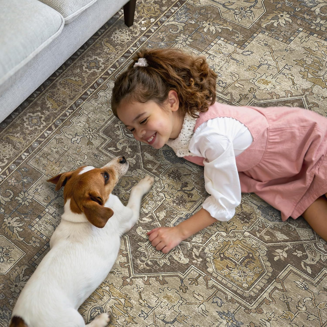 GENIMO Gorgeous Prints Machine Washable Low Pile Runner Rug - AR1005 - BRW - 2X5