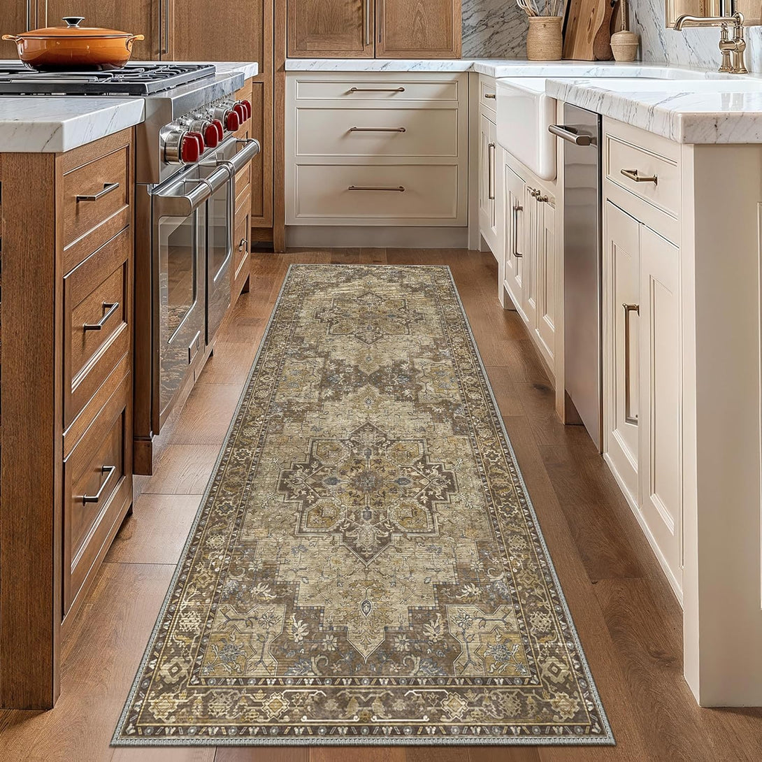 GENIMO Gorgeous Prints Machine Washable Low Pile Runner Rug - AR1005 - BRW - 2X5