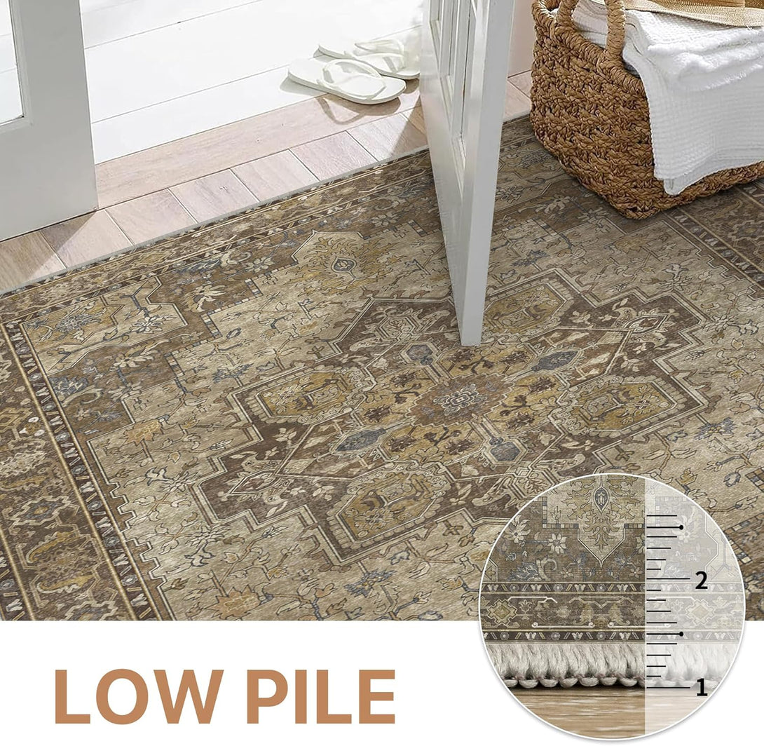 GENIMO Gorgeous Prints Machine Washable Low Pile Runner Rug - AR1005 - BRW - 2X5