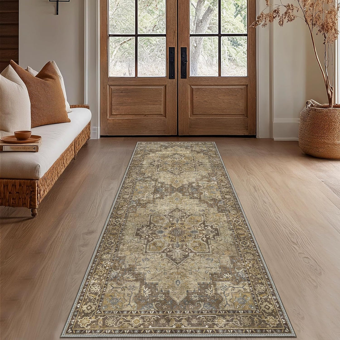 GENIMO Gorgeous Prints Machine Washable Low Pile Runner Rug - AR1005 - BRW - 2X5