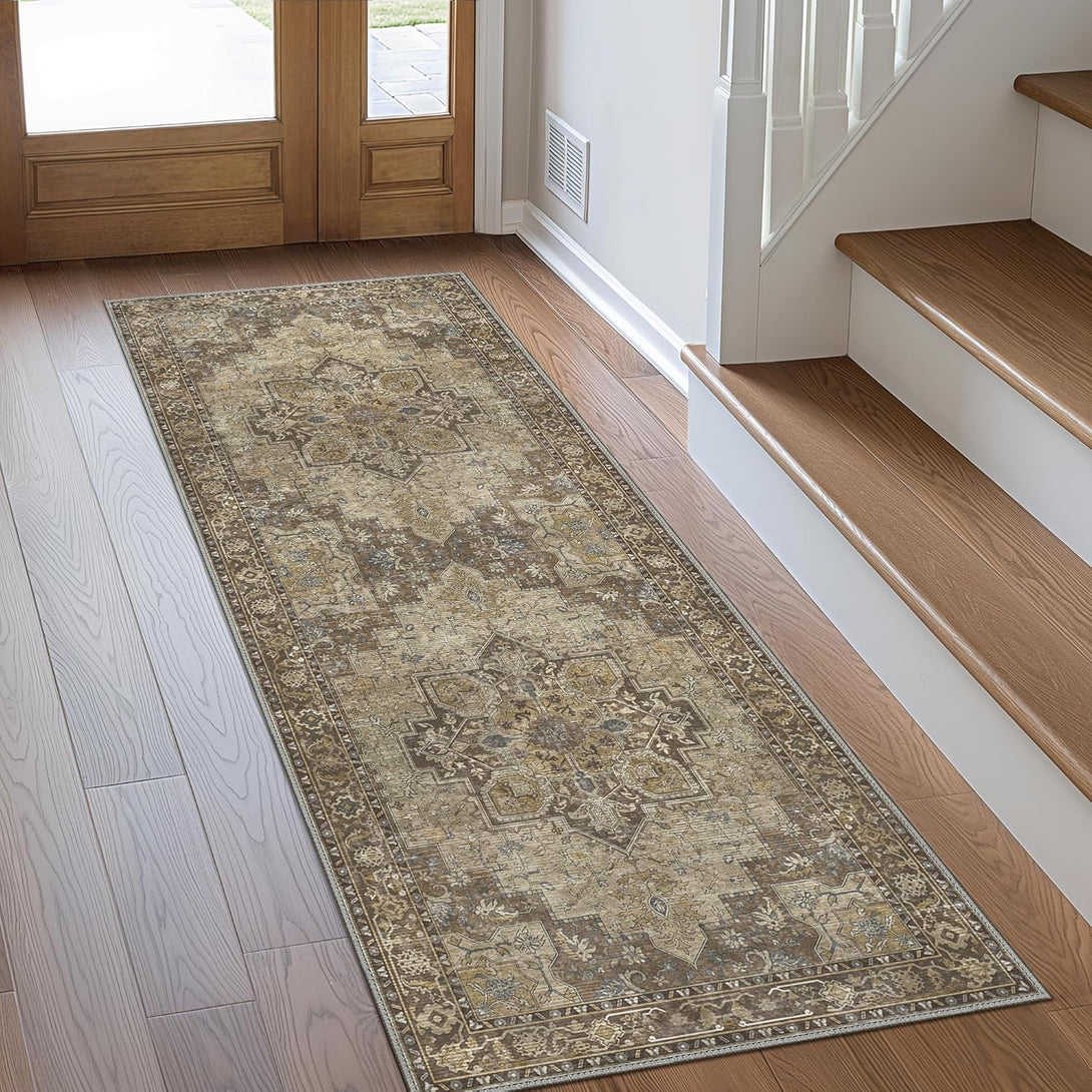 GENIMO Gorgeous Prints Machine Washable Low Pile Runner Rug - AR1005 - BRW - 2X5