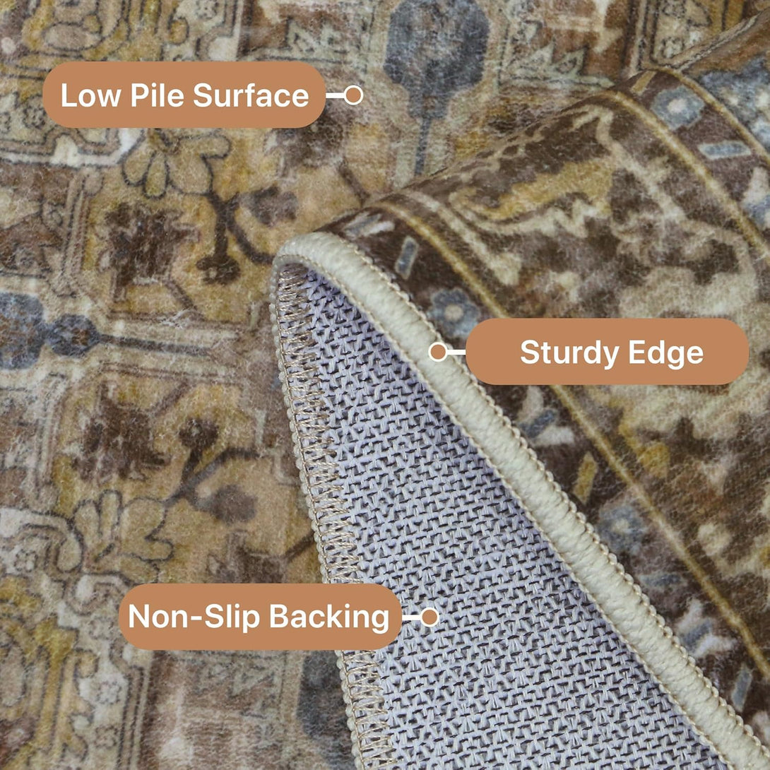 GENIMO Gorgeous Prints Machine Washable Low Pile Runner Rug - AR1005 - BRW - 2X5