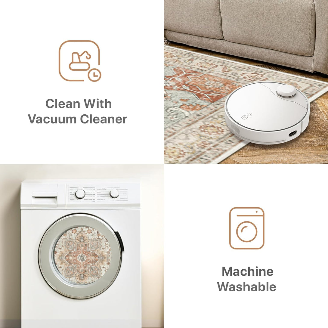 GENIMO Gorgeous Vintage Bohemian Print Machine Washable Runner Rug - 