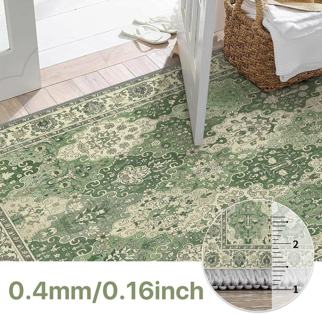 GENIMO Lightweight Vintage Diamond Floral Print Machine Washable Area Rug - LF9875 - DG - 3x5