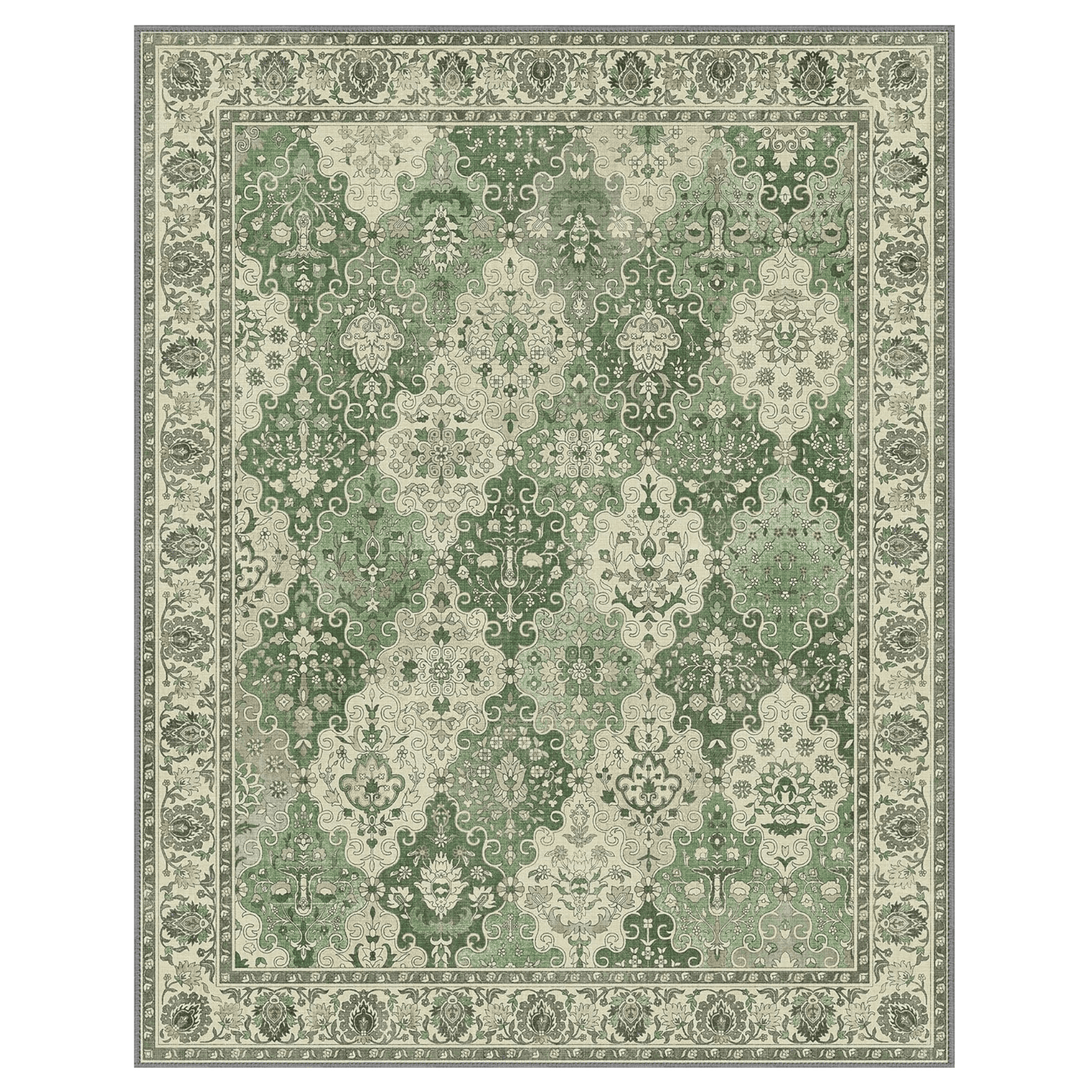GENIMO Lightweight Vintage Diamond Floral Print Machine Washable Area Rug - LF9875 - DG - 3x5