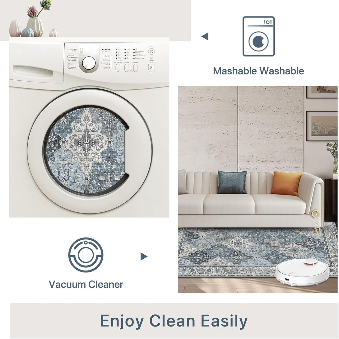 GENIMO Lightweight Vintage Diamond Floral Print Machine Washable Area Rug - LF9875 - VBG - 3x5