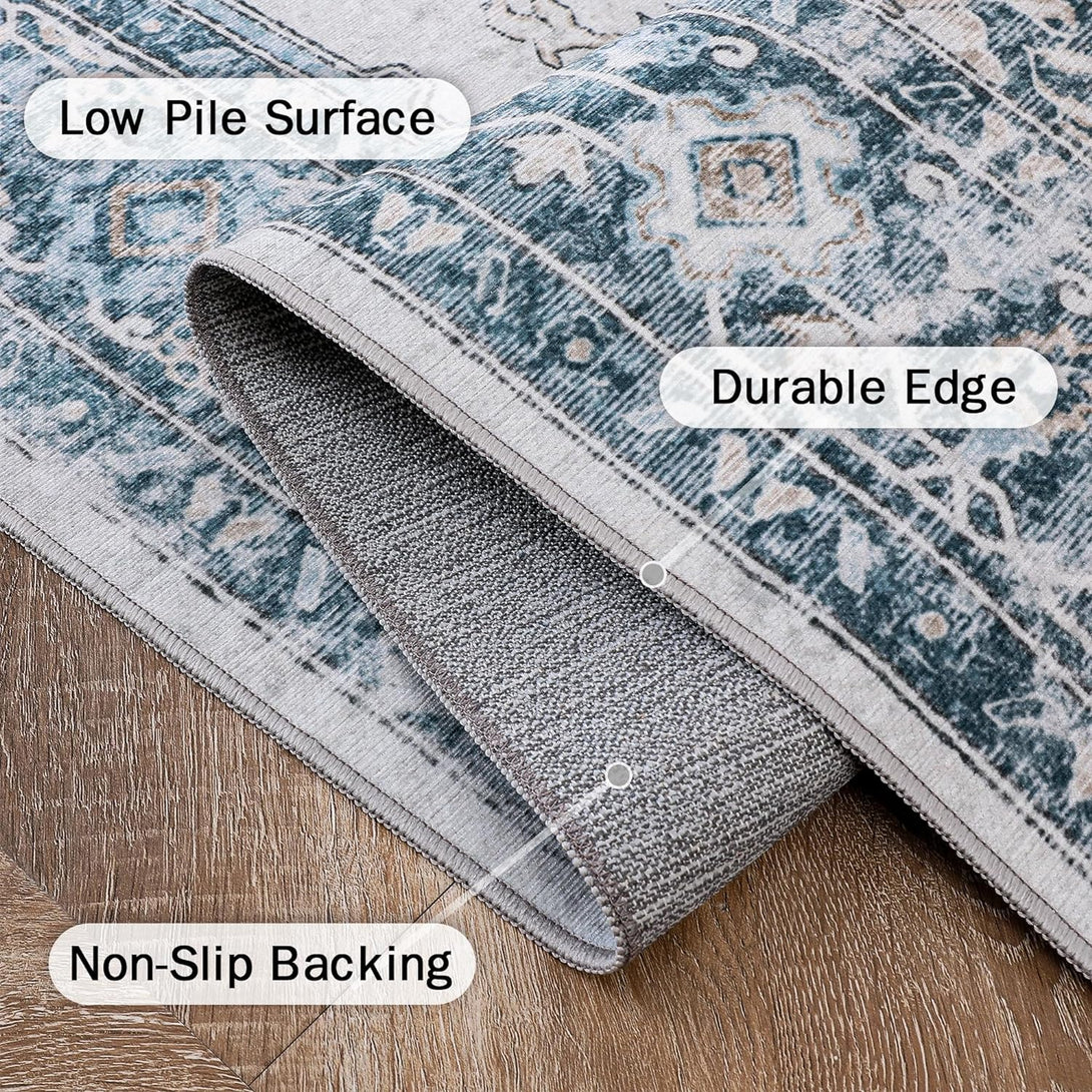 GENIMO Machine Washable Non Slip with Gripper Runner Rug - AR1005 - Blue - 2x3