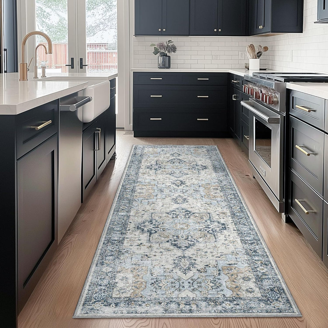 GENIMO Machine Washable Non Slip with Gripper Runner Rug - AR1005 - Blue - 2x3
